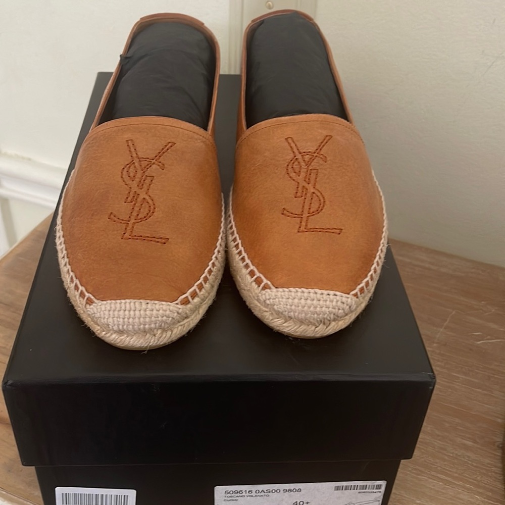 Brand New Saint Laurent Brown Leather Espadrille